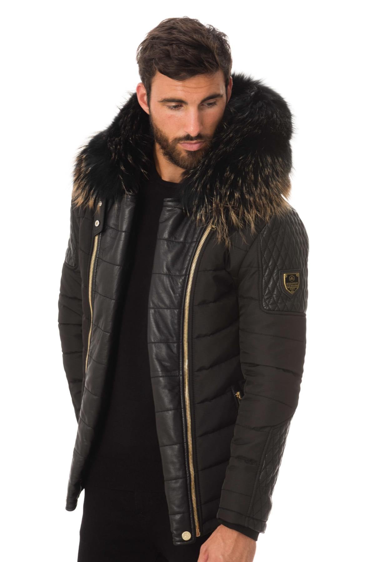 Horspist men's black and gold down jacket - Image n°1