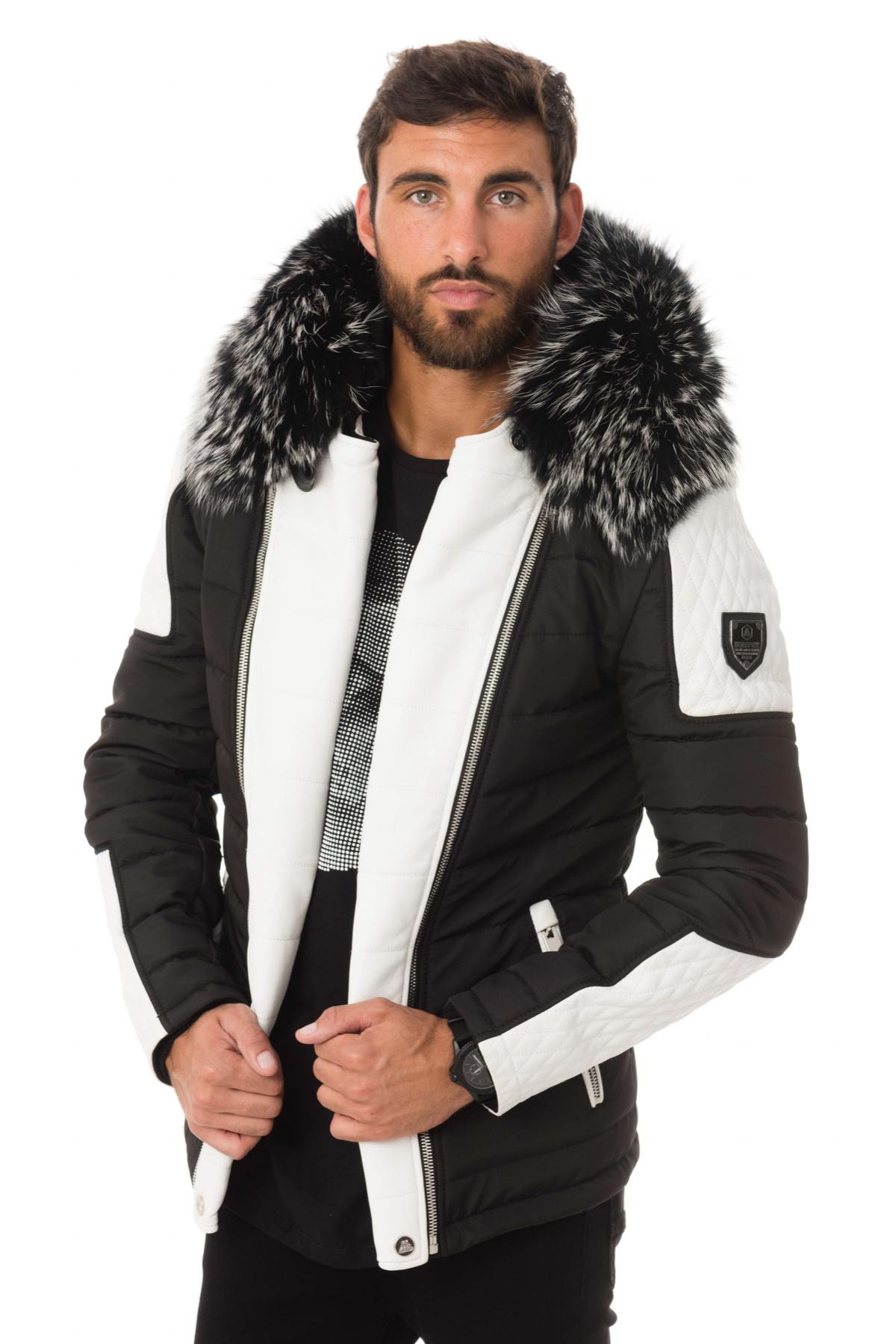 Horspist black/white down jacket with silver collar - Image n°1