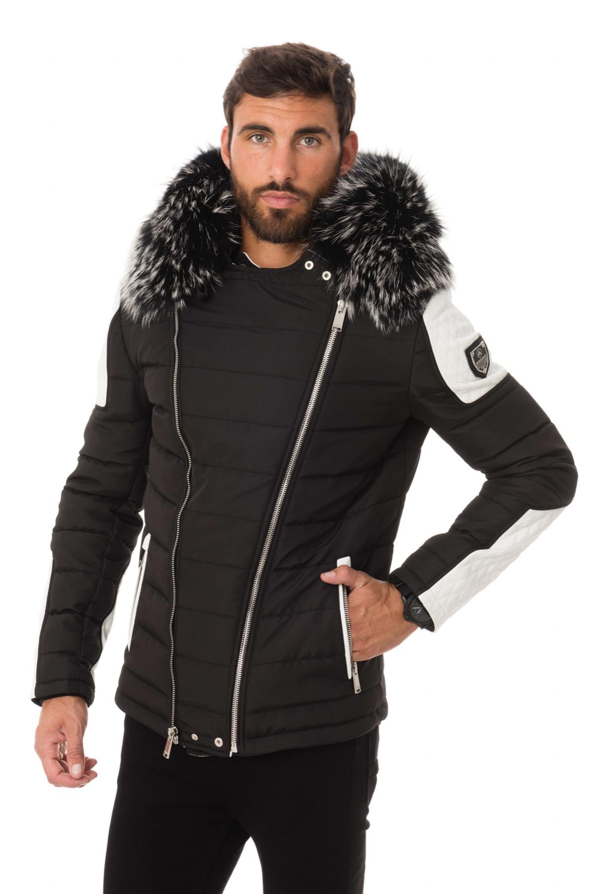 Horspist black/white down jacket with silver collar - Image n°3