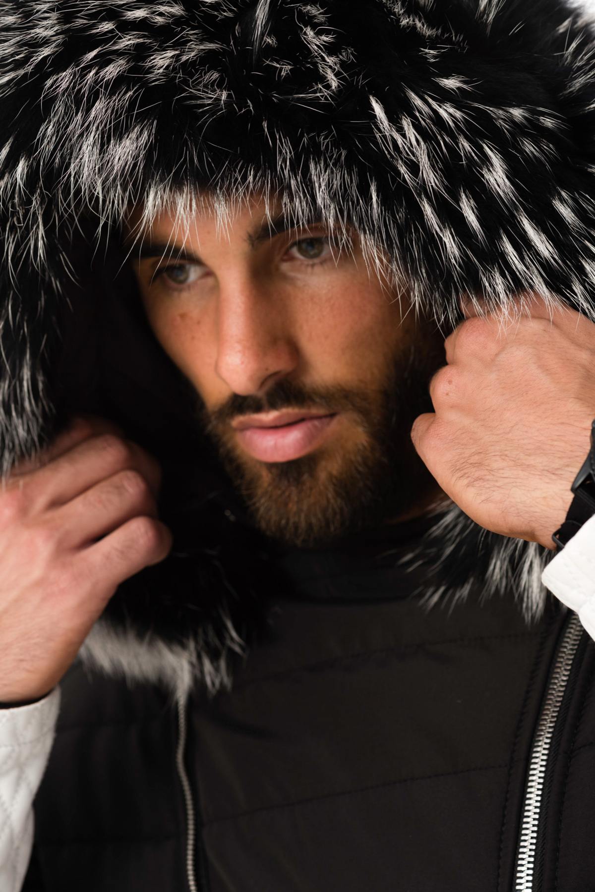 Horspist black/white down jacket with silver collar - Image n°9