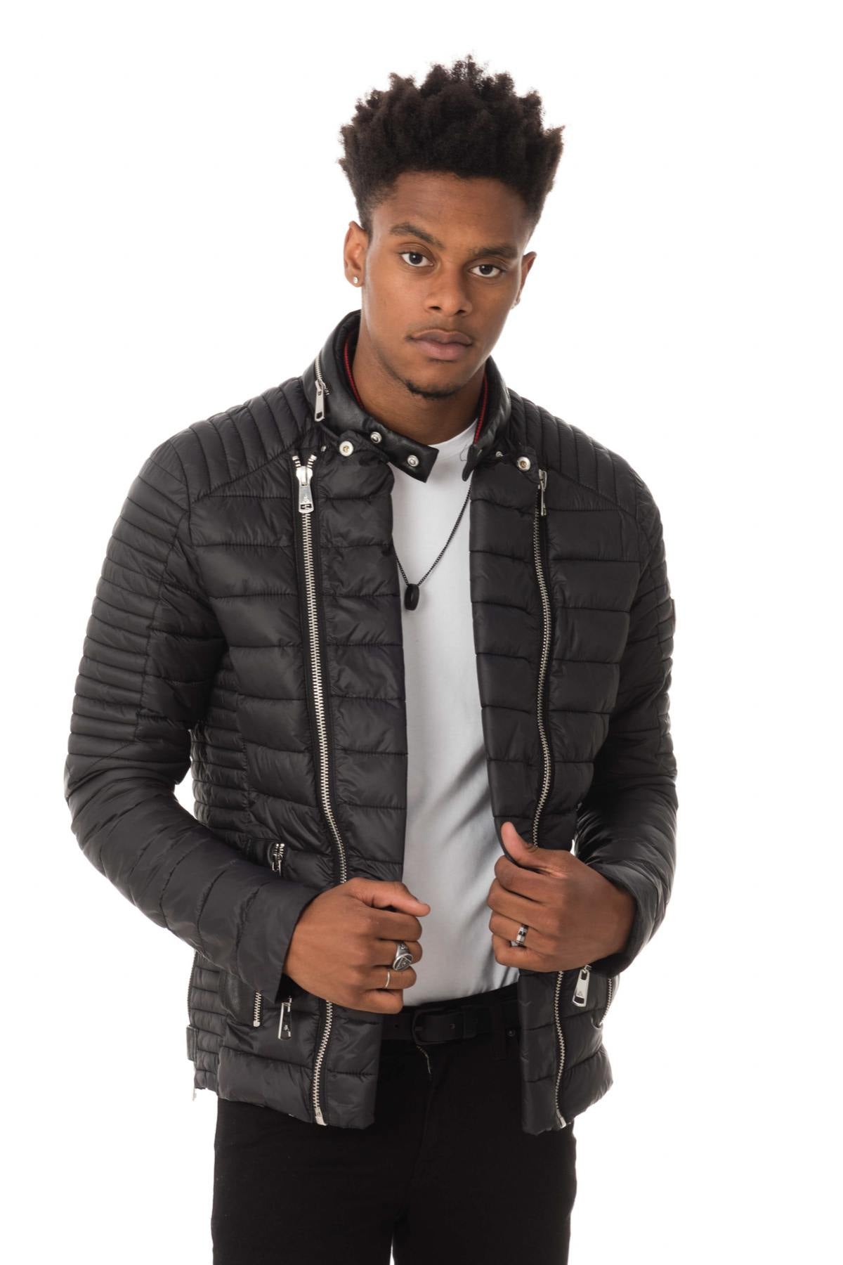 Fine black down jacket with round neck - Image n°6