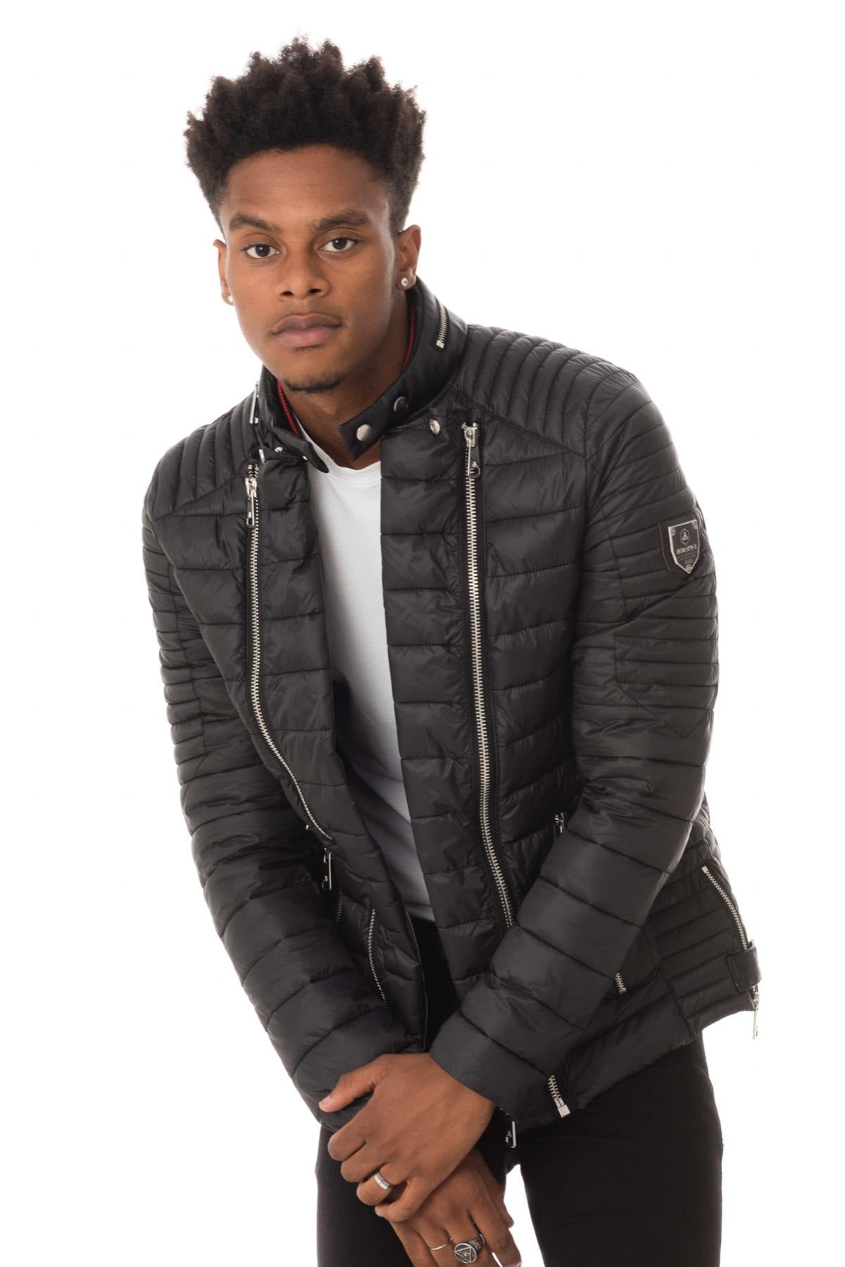 Fine black down jacket with round neck - Image n°1