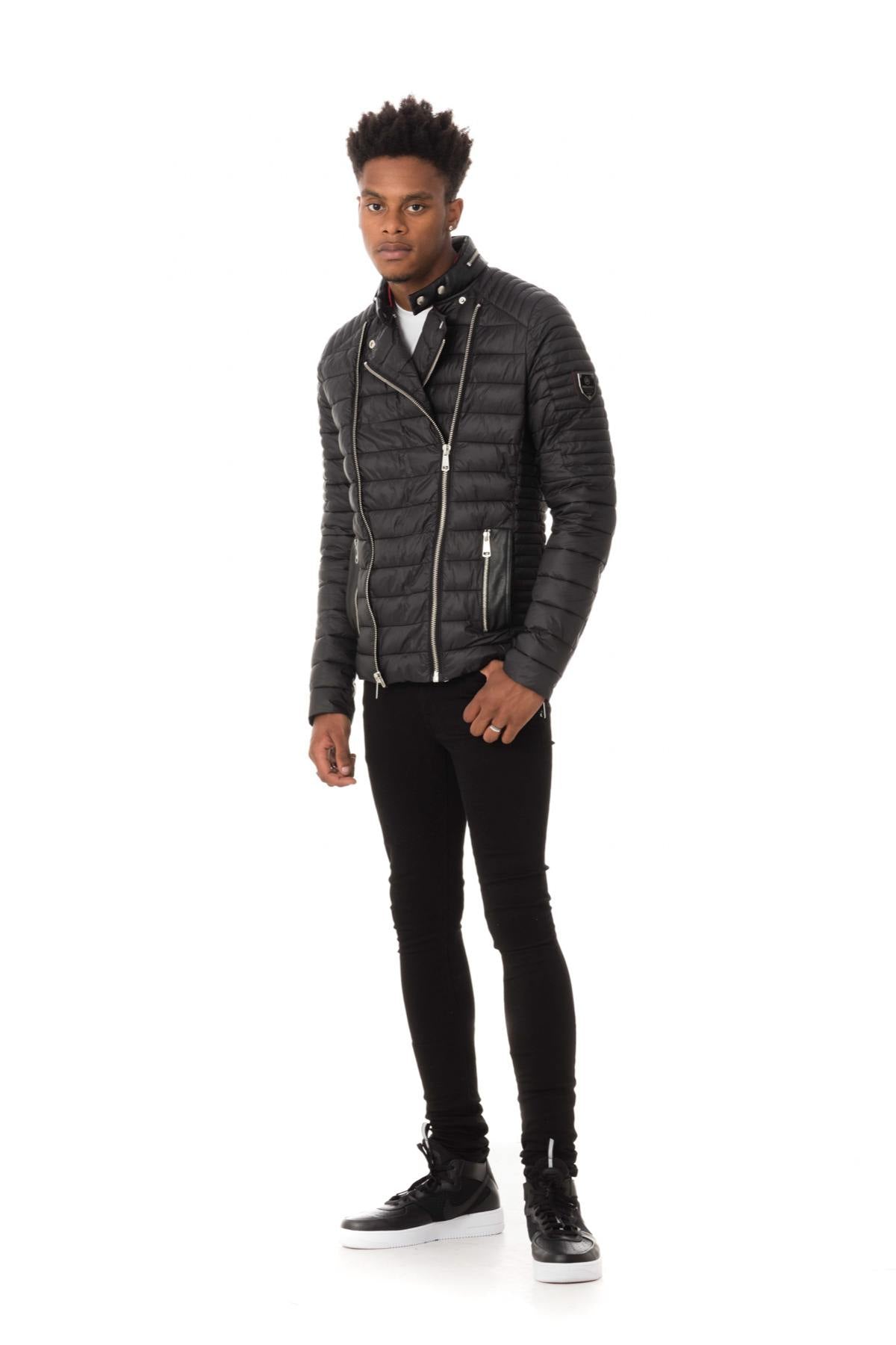 Fine black down jacket with round neck - Image n°2