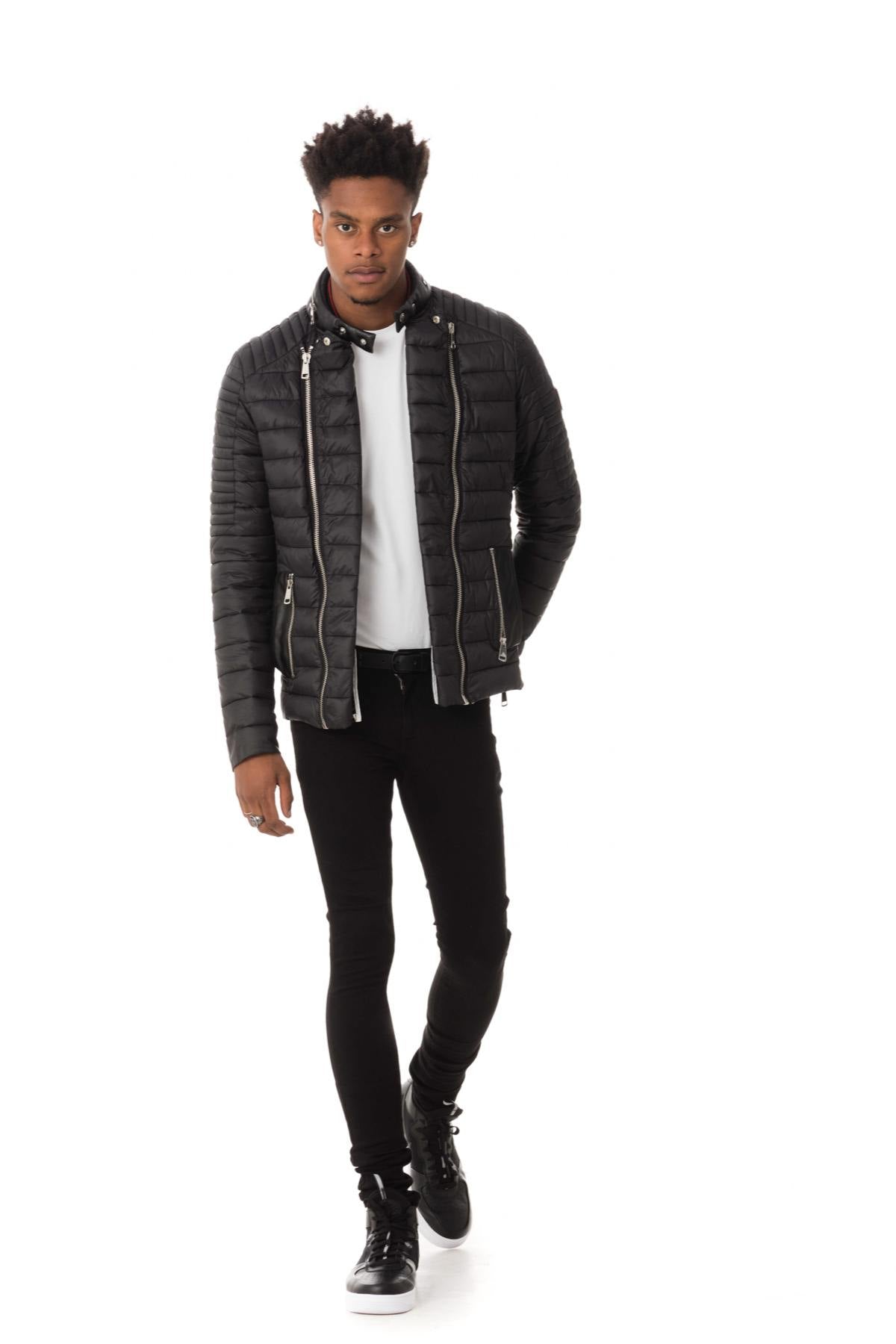 Fine black down jacket with round neck - Image n°5