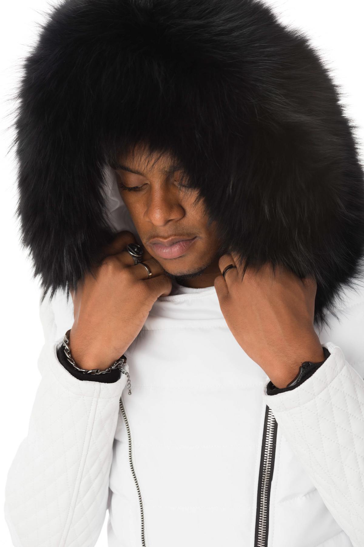 Horspist white bi-material down jacket with black fur - Image n°7