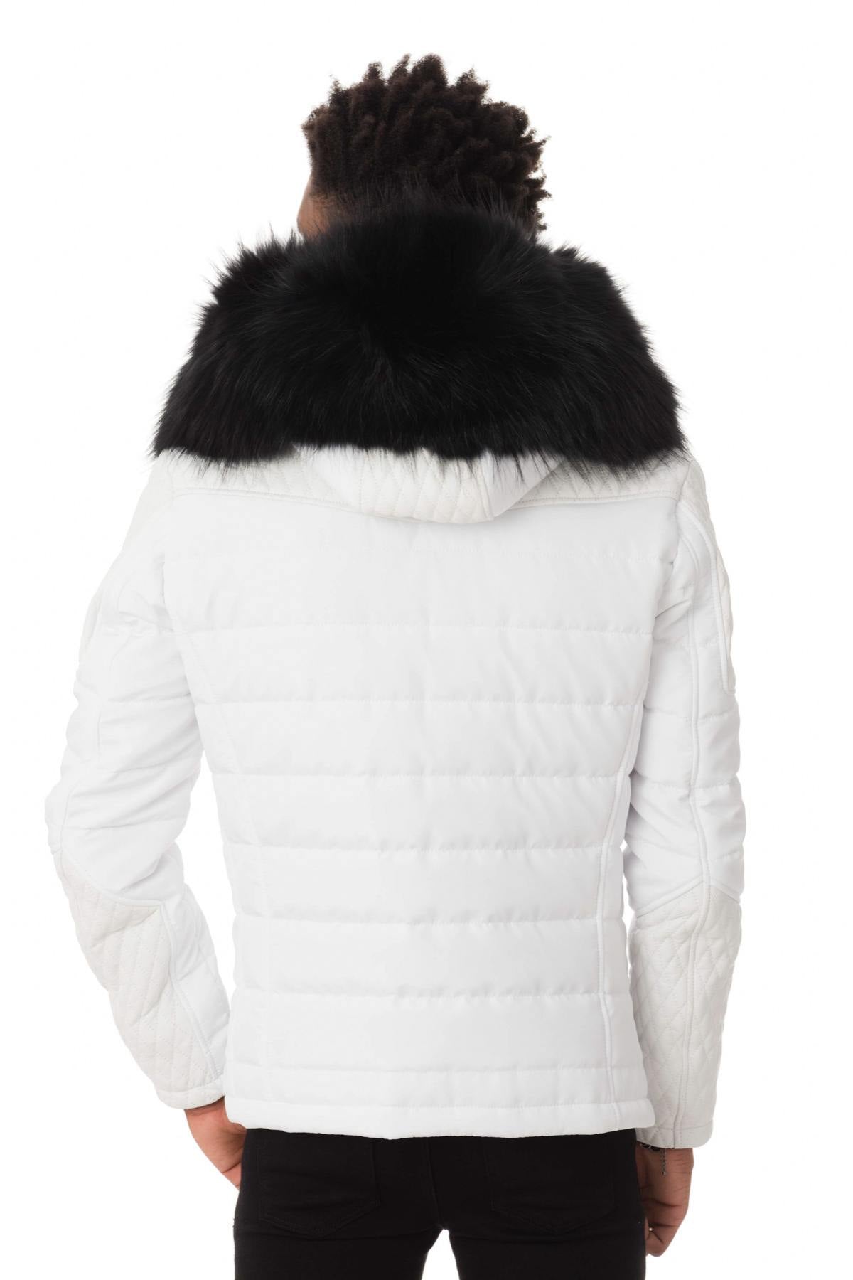 Horspist white bi-material down jacket with black fur - Image n°6