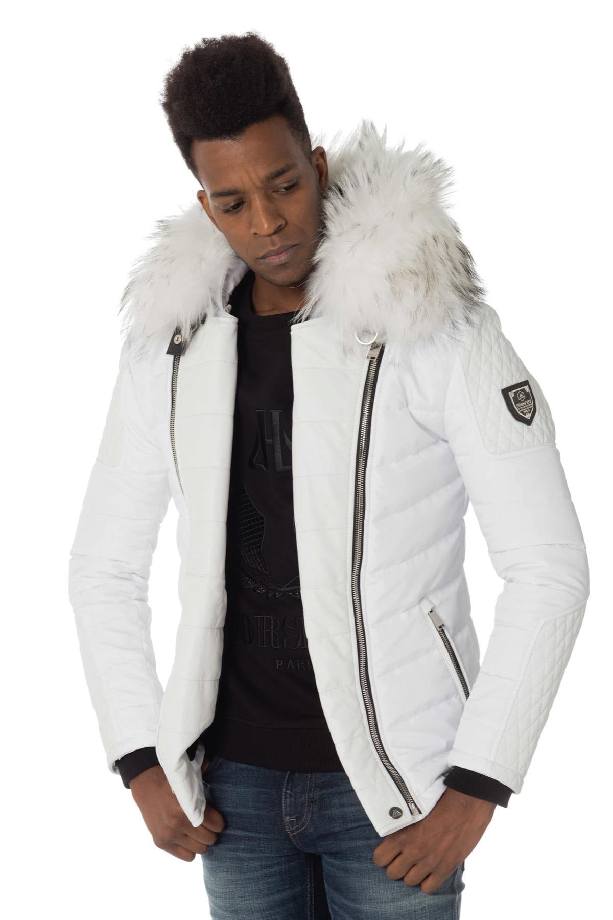 Horspist men's white down jacket with white collar - Image n°3