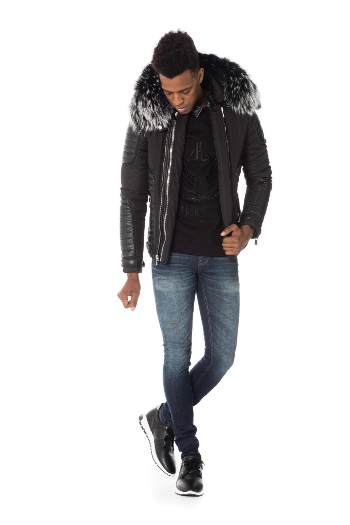 Horspist men's black down jacket with silver collar - Image n°2