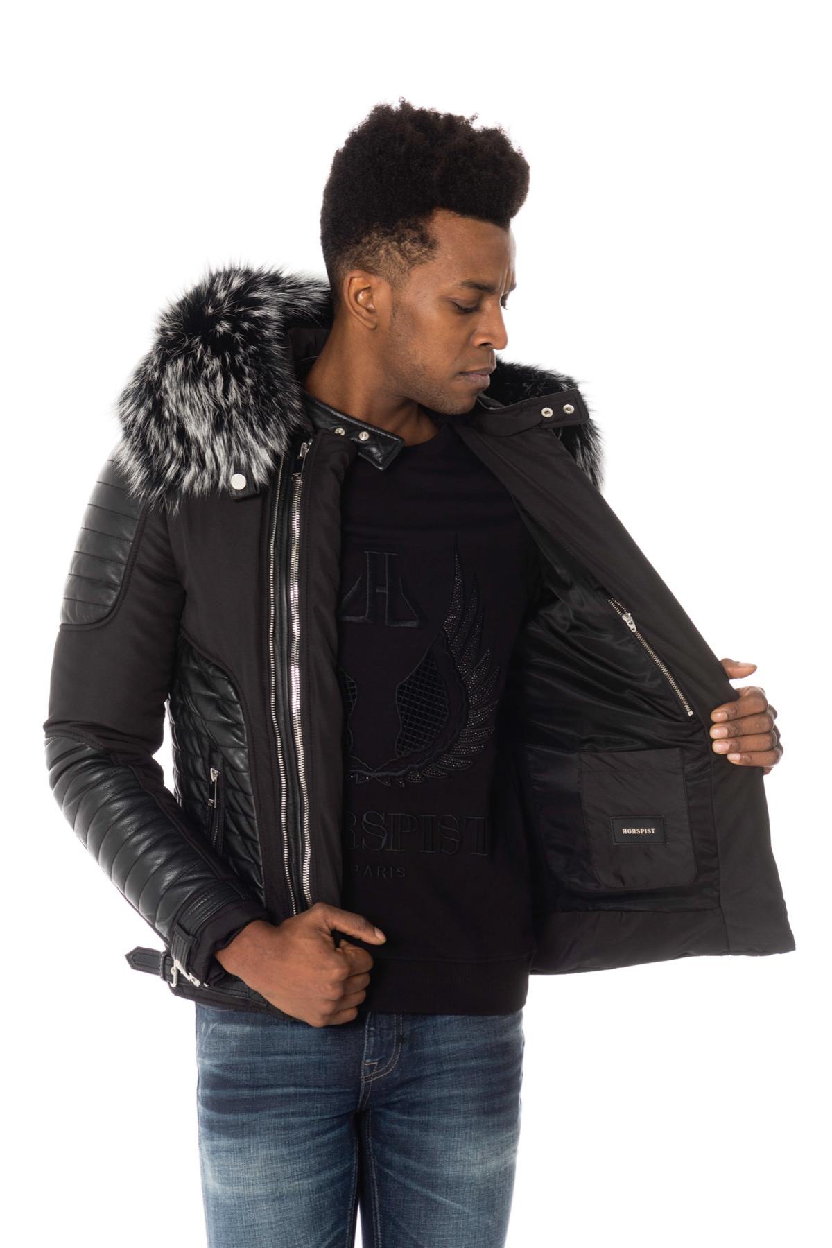 Horspist men's black down jacket with silver collar - Image n°5