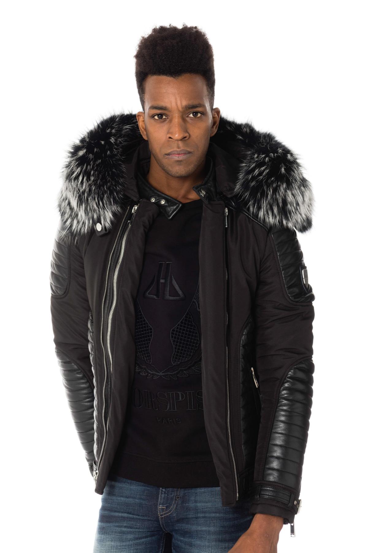 Horspist men's black down jacket with silver collar - Image n°3