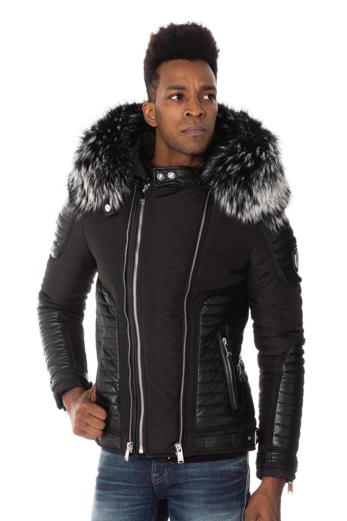 Horspist men's black down jacket with silver collar - Image n°1