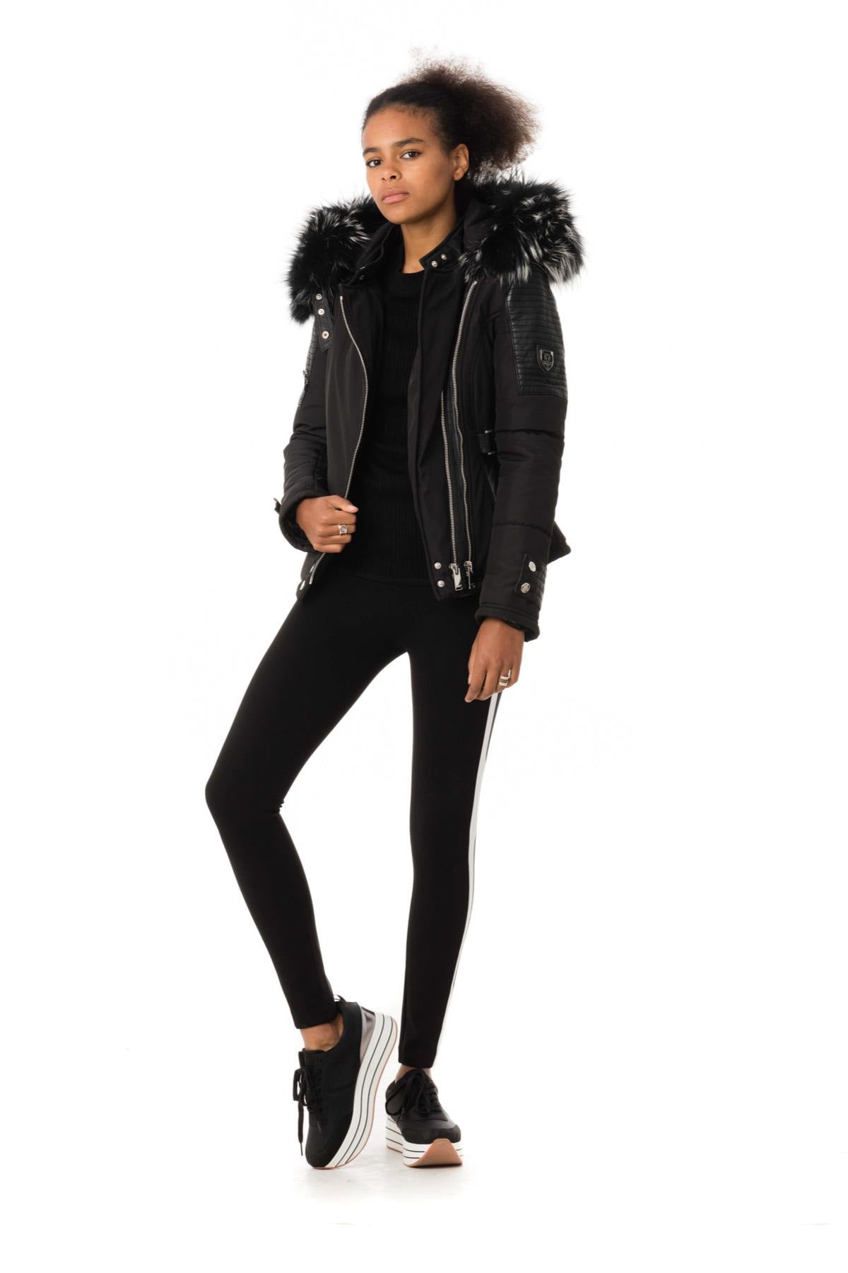 Black down jacket with silver collar - Image n°2