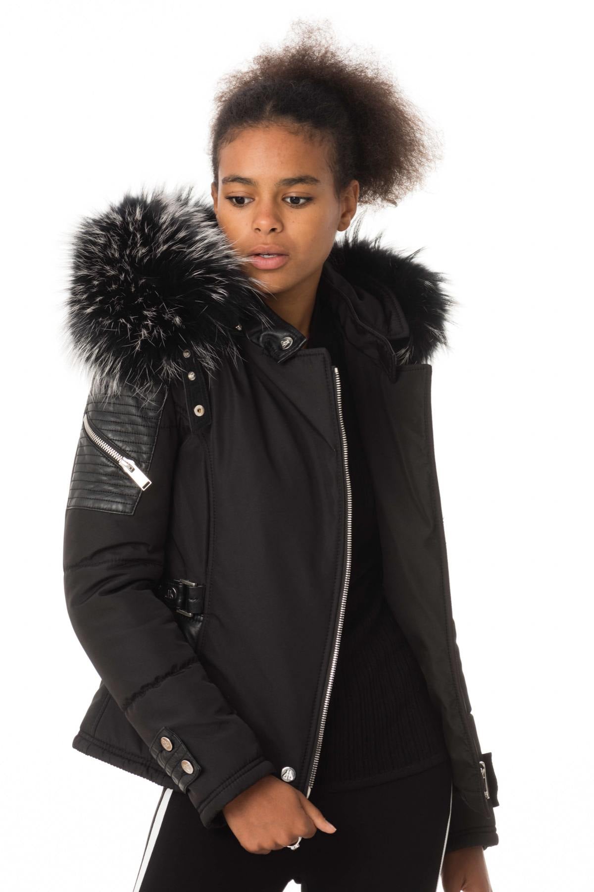 Black down jacket with silver collar - Image n°1