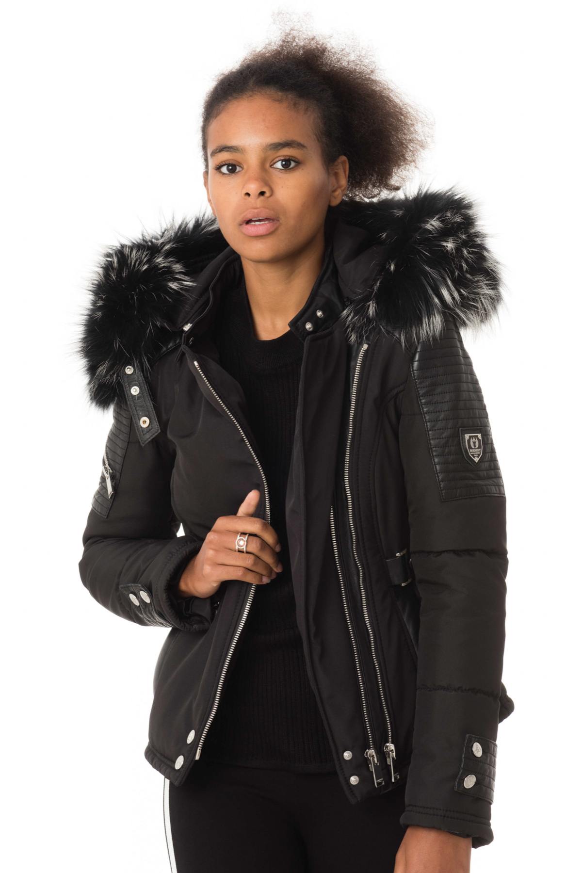 Black down jacket with silver collar - Image n°4