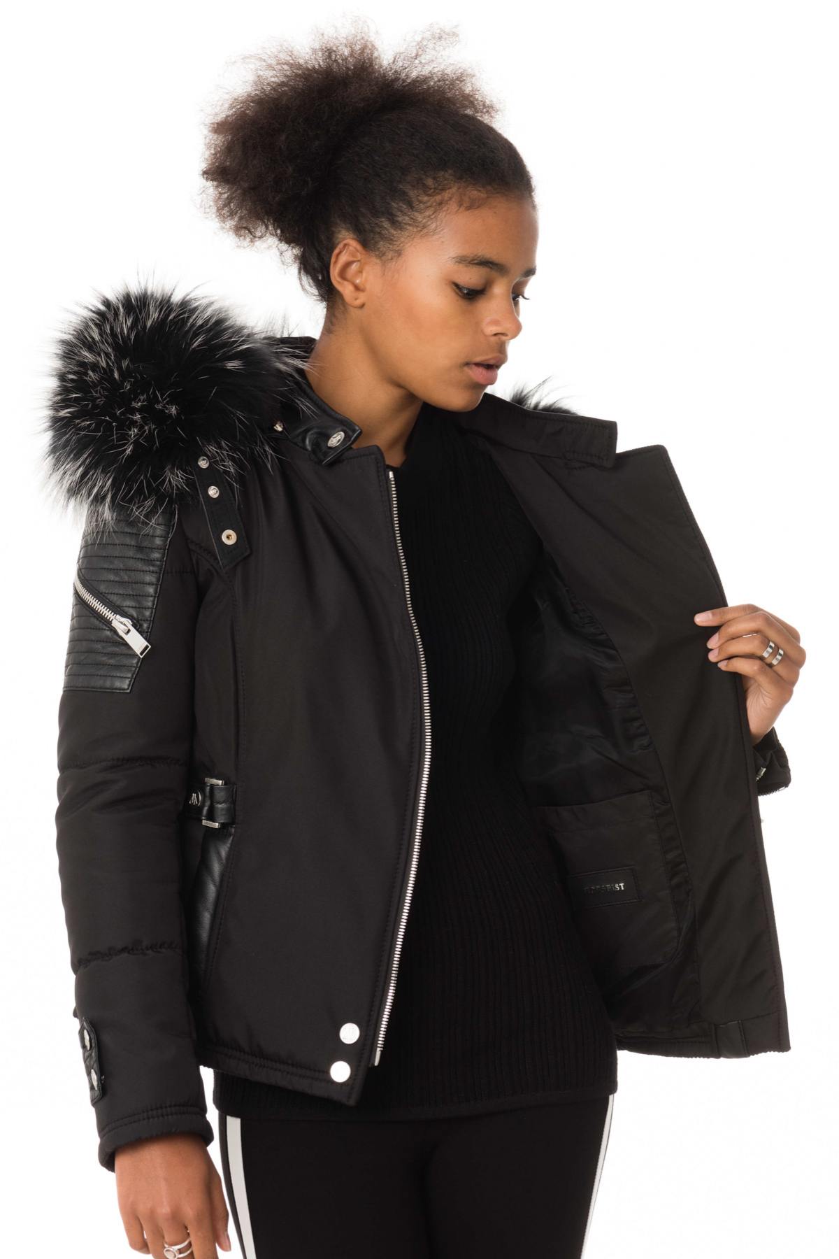 Black down jacket with silver collar - Image n°5