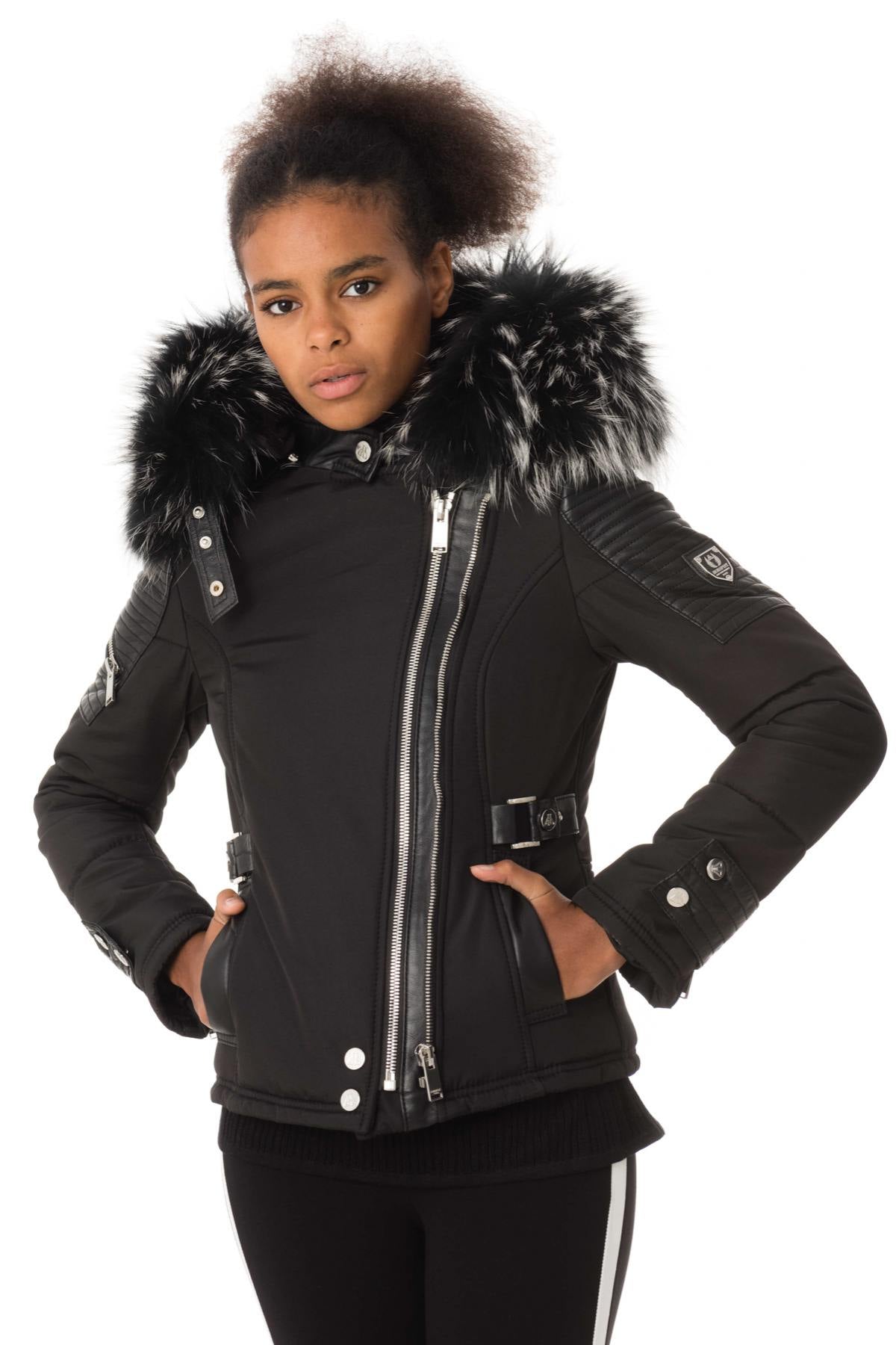 Black down jacket with silver collar - Image n°3