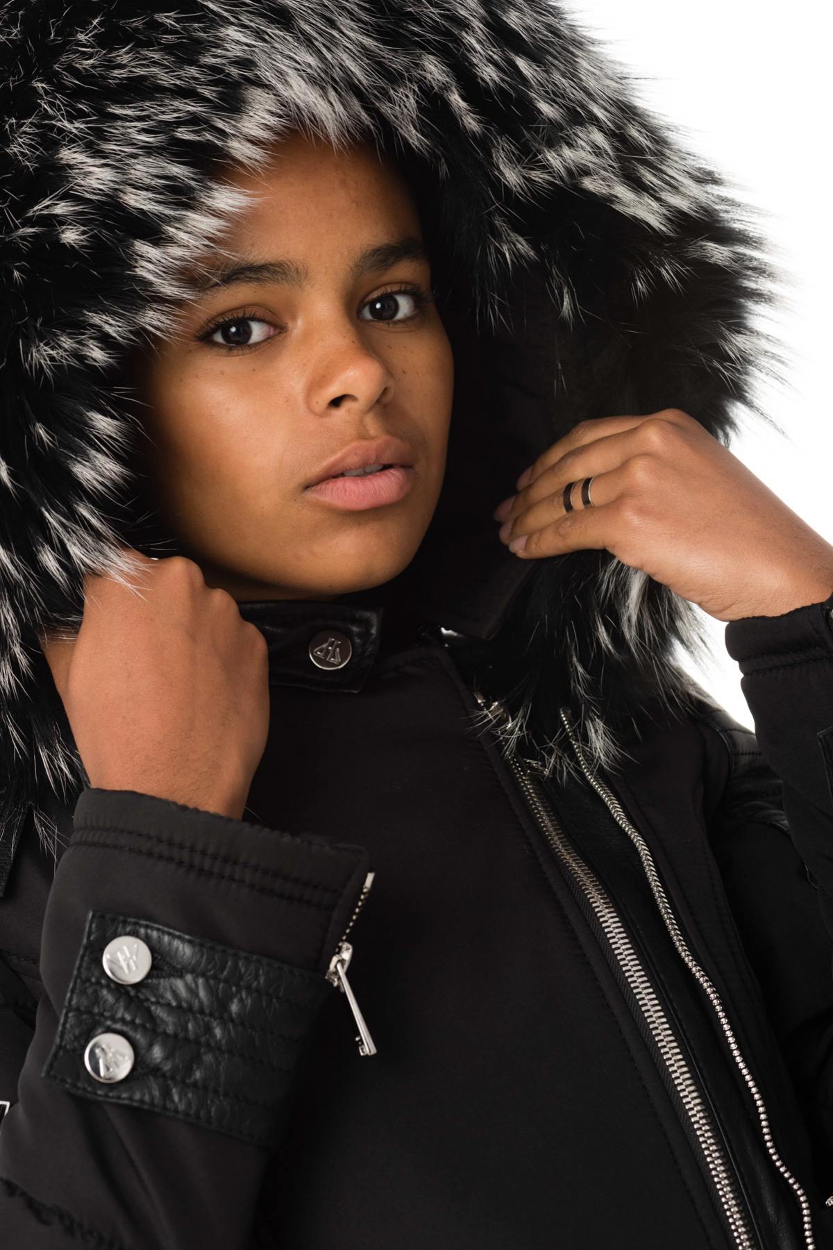 Black down jacket with silver collar - Image n°7