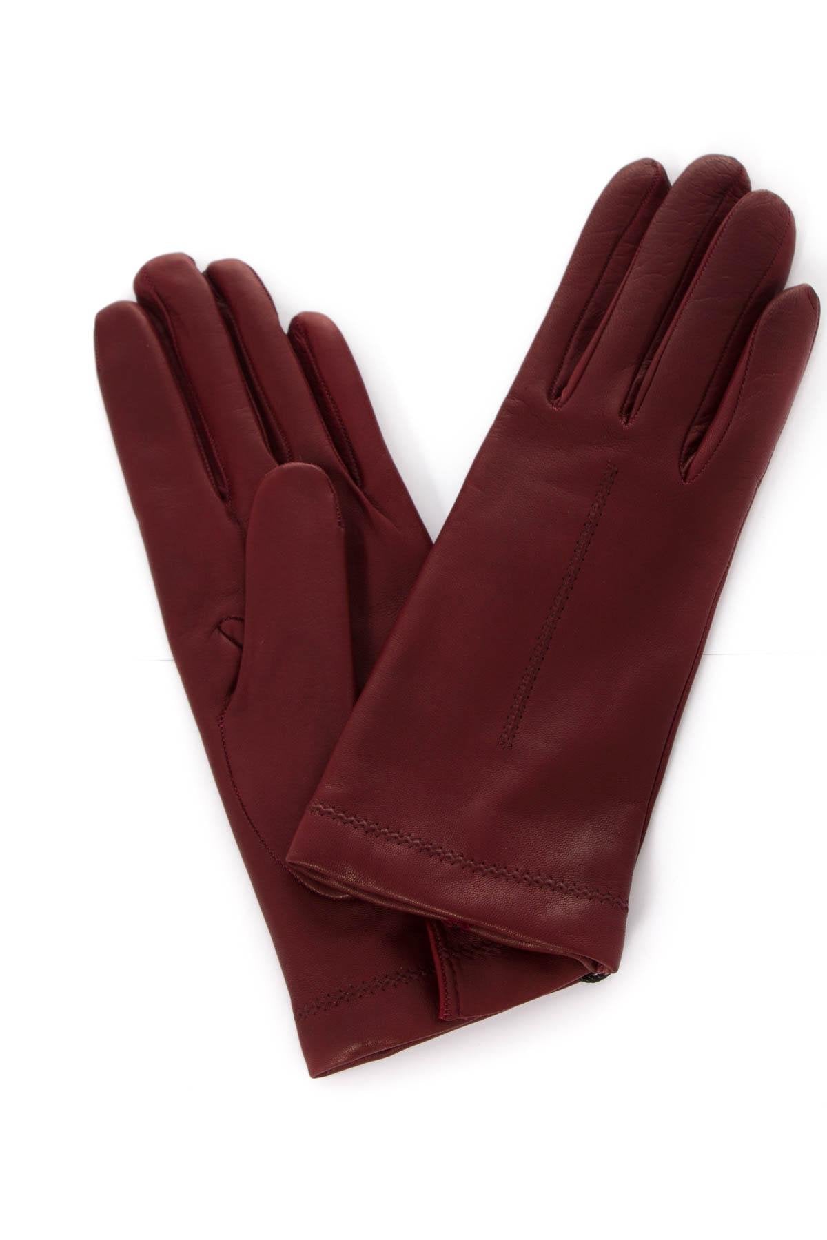 Women's burgundy leather gloves - Image n°1