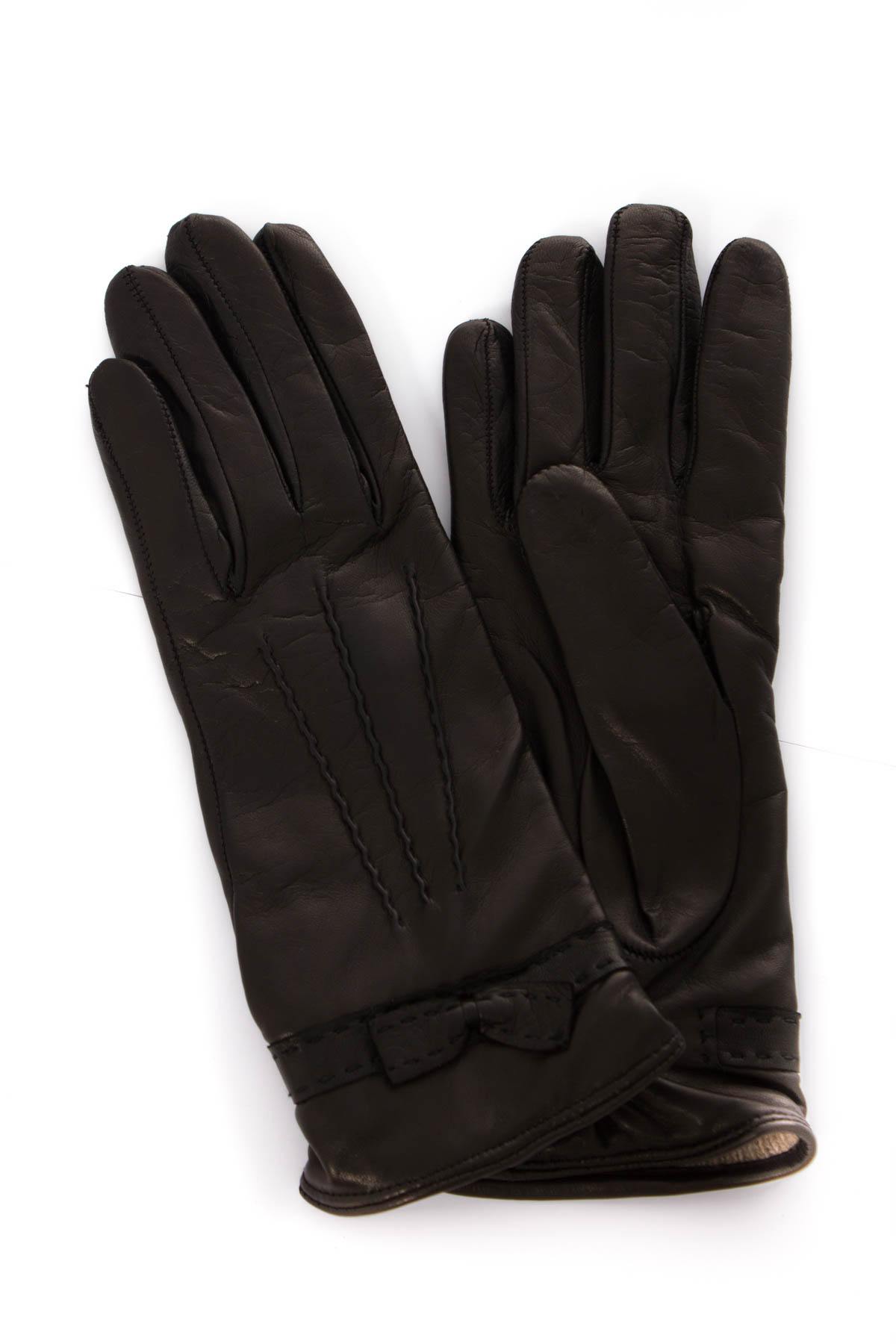  Women's black leather gloves - Image n°1