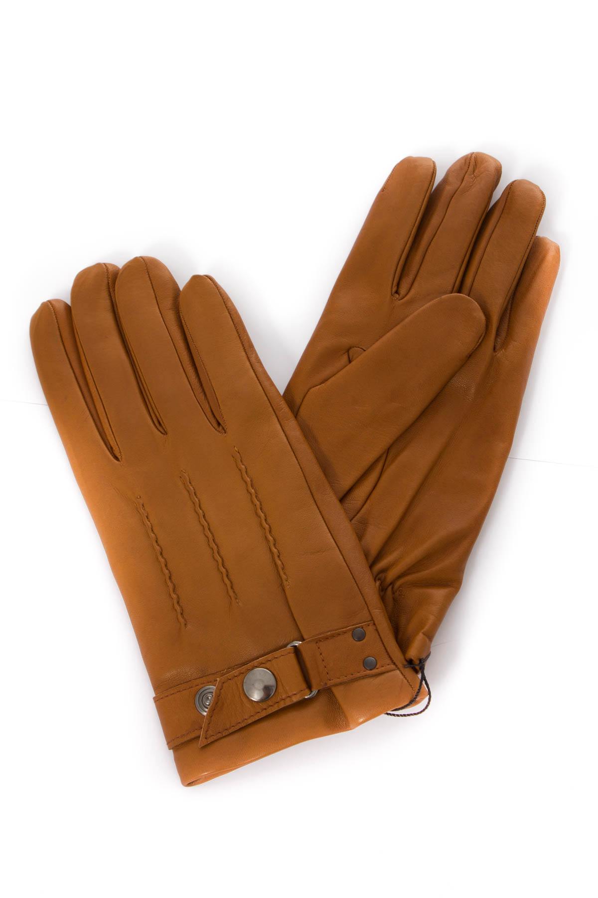 Men's camel-colored leather gloves - Image n°1