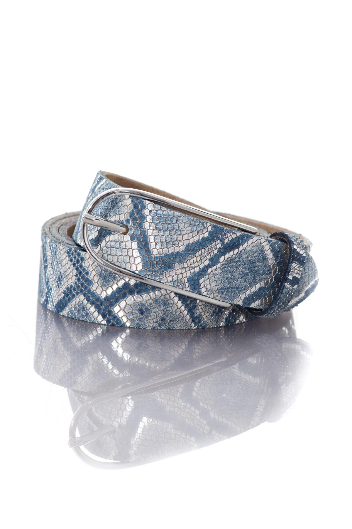 Women's blue snake effect belt - Image n°1