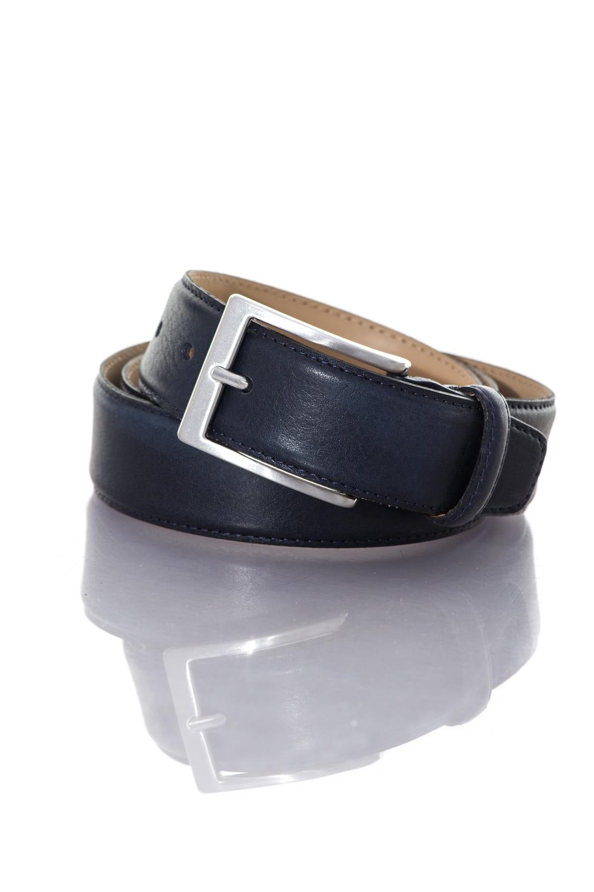 Men's blue leather belt - Image n°1