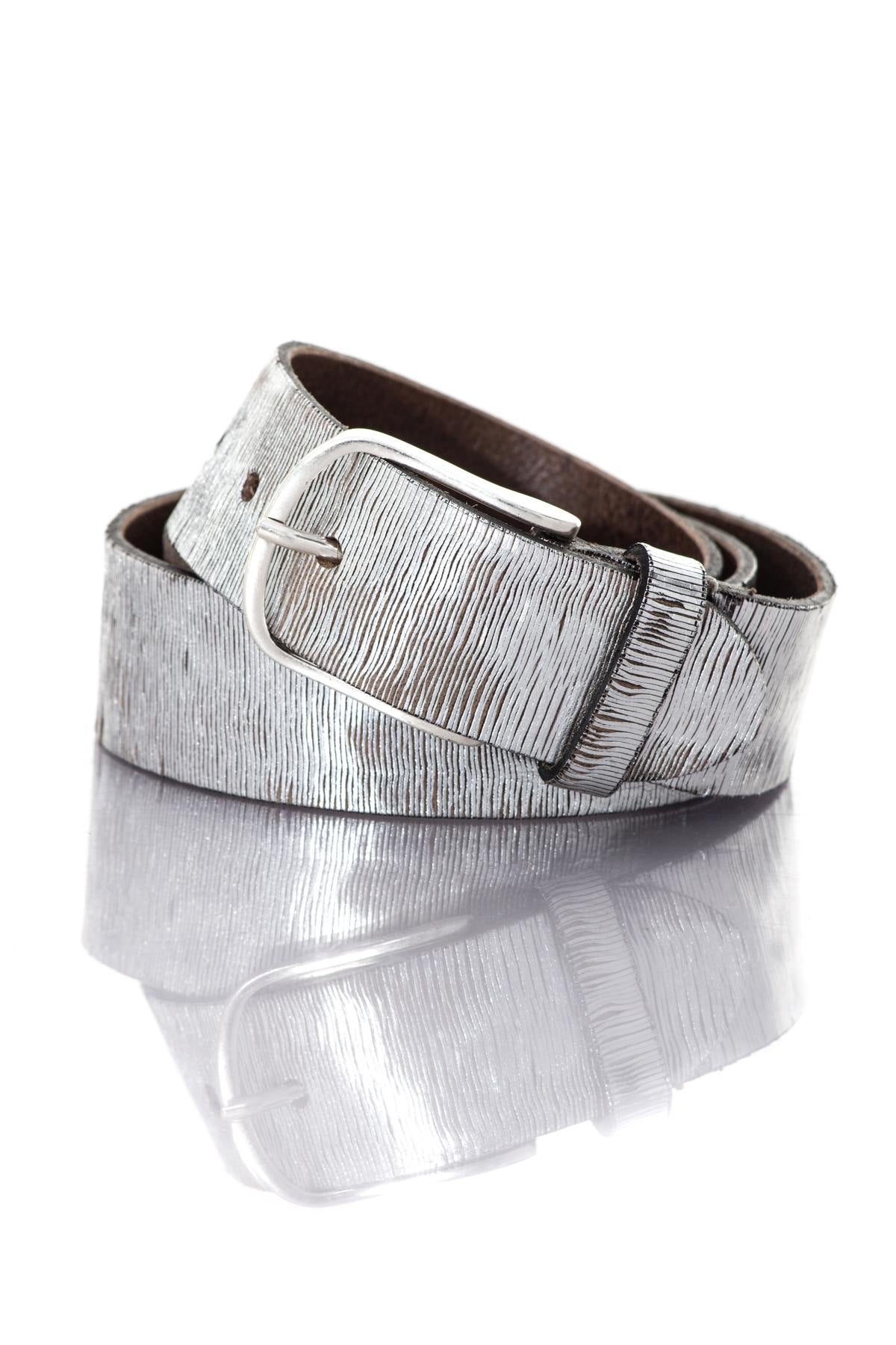 Metallic-effect leather belt - Image n°1