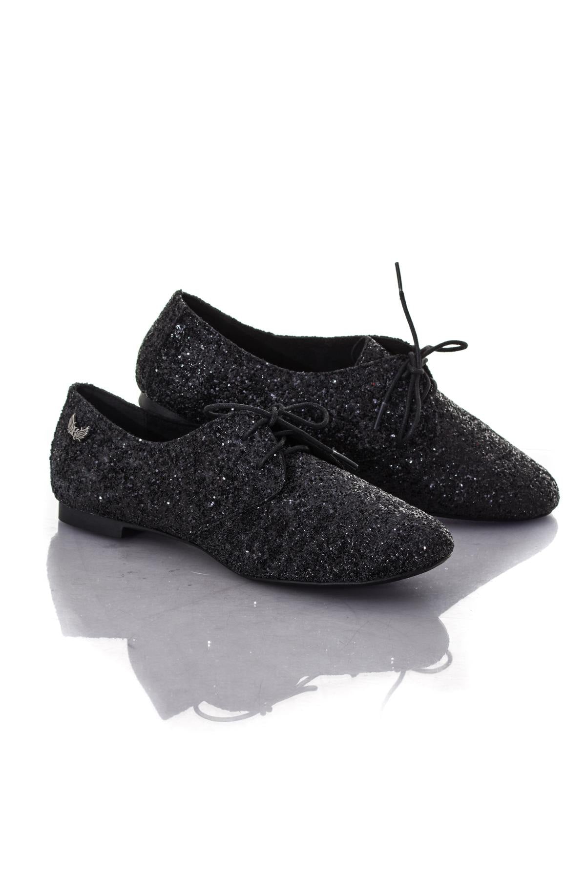 Women's black sequin derbies - Image n°1