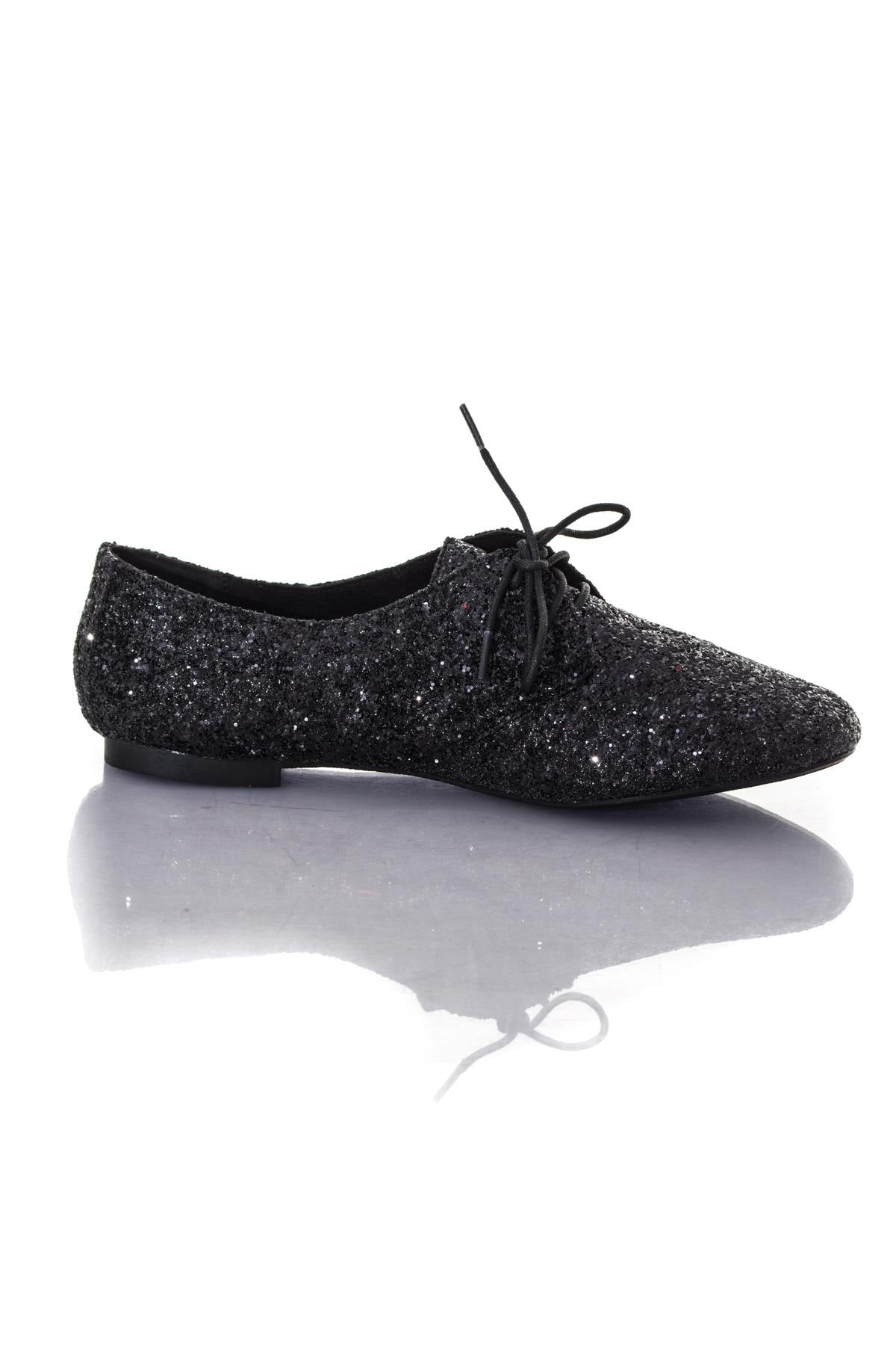 Women's black sequin derbies - Image n°2