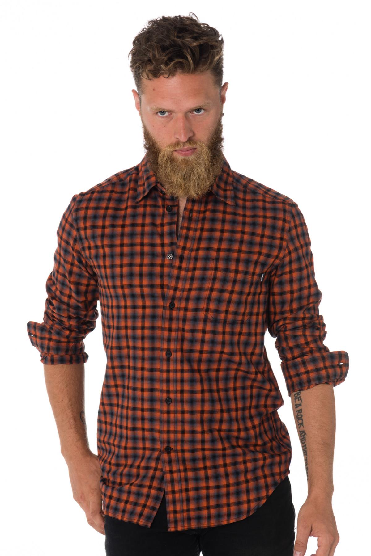 Diesel men's orange checked shirt - Image n°1