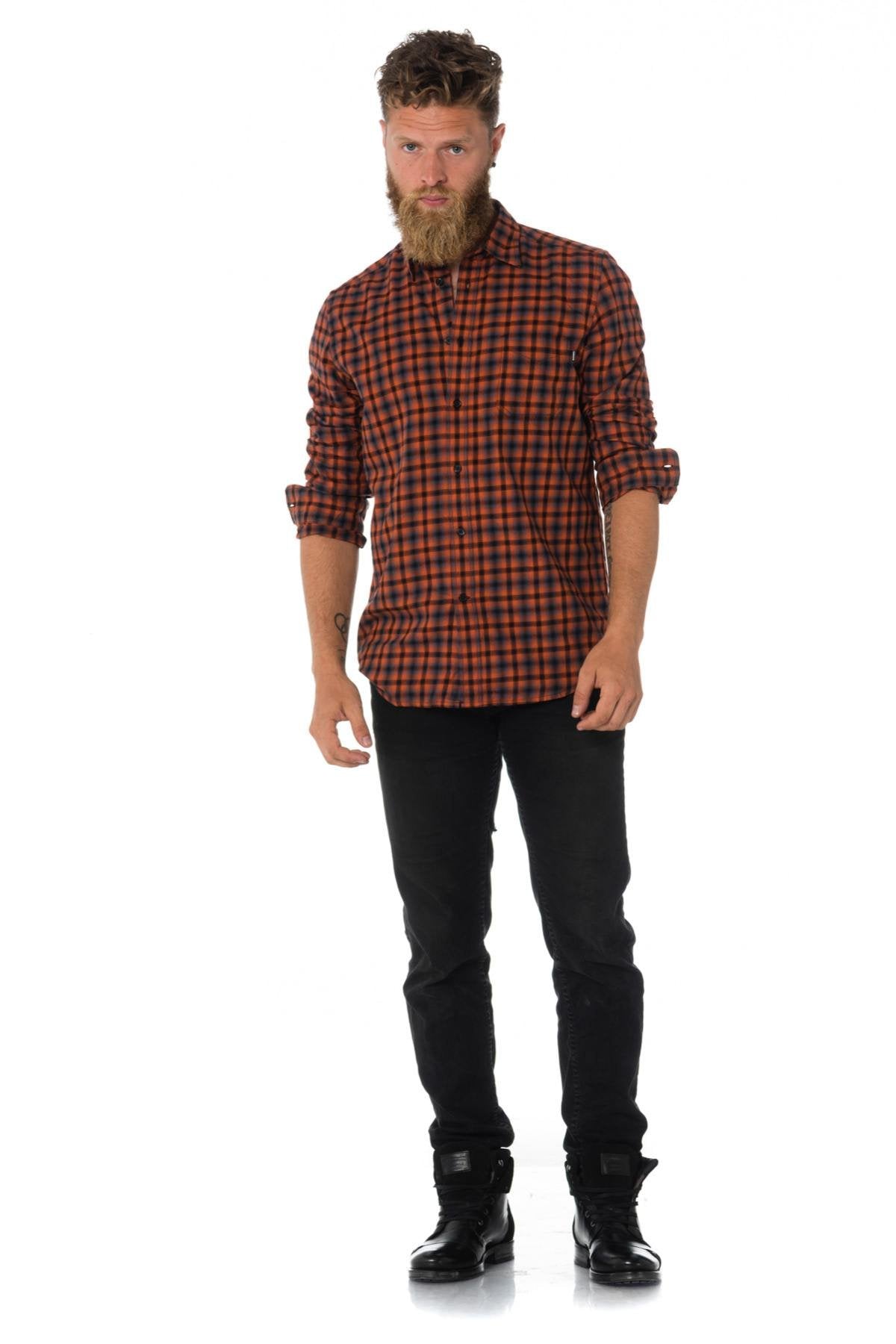 Diesel men's orange checked shirt - Image n°2