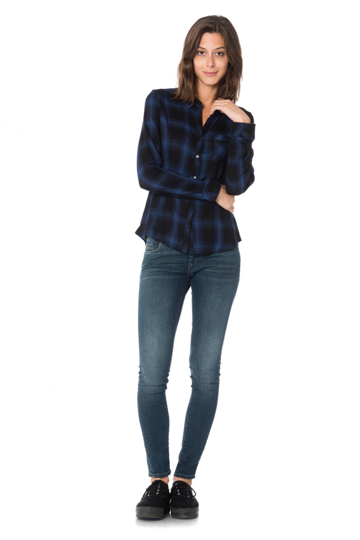 Kaporal women's blue check shirt - Image n°2