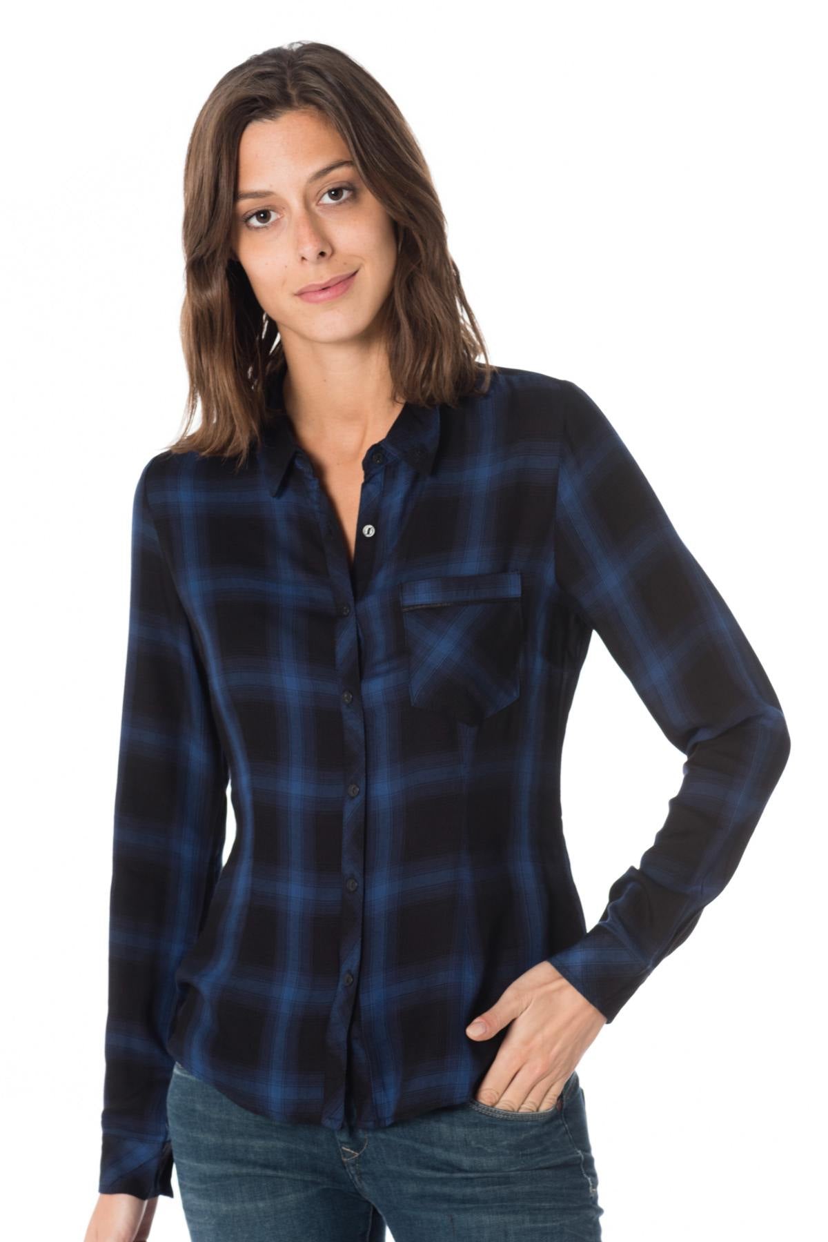 Kaporal women's blue check shirt - Image n°1