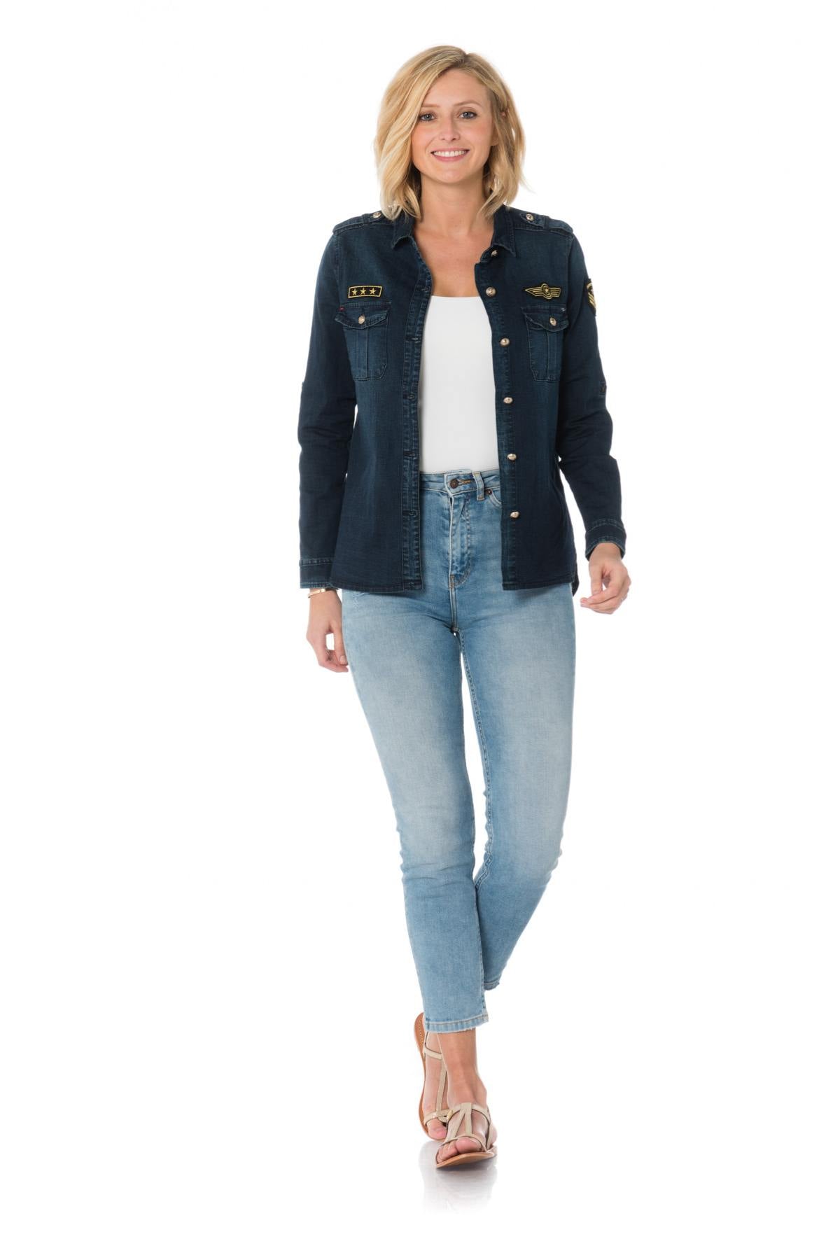 Kaporal women's dark blue denim shirt - Image n°2