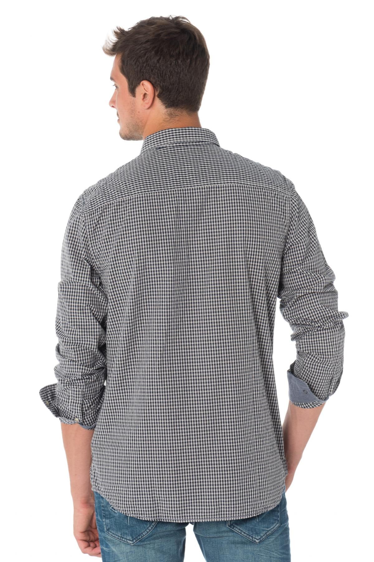 Kaporal men's shirt with small navy blue checks - Image n°3