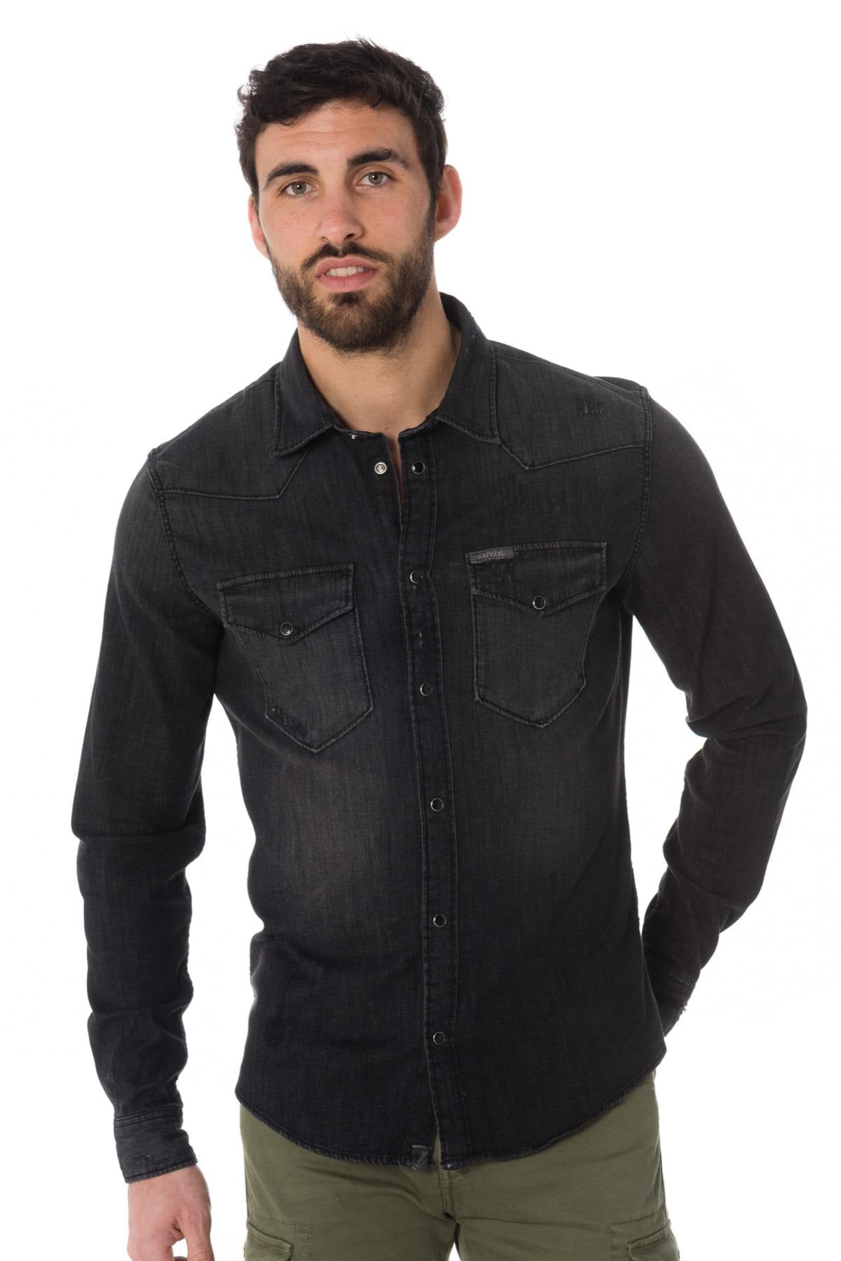 Men's used black denim shirt - Image n°1