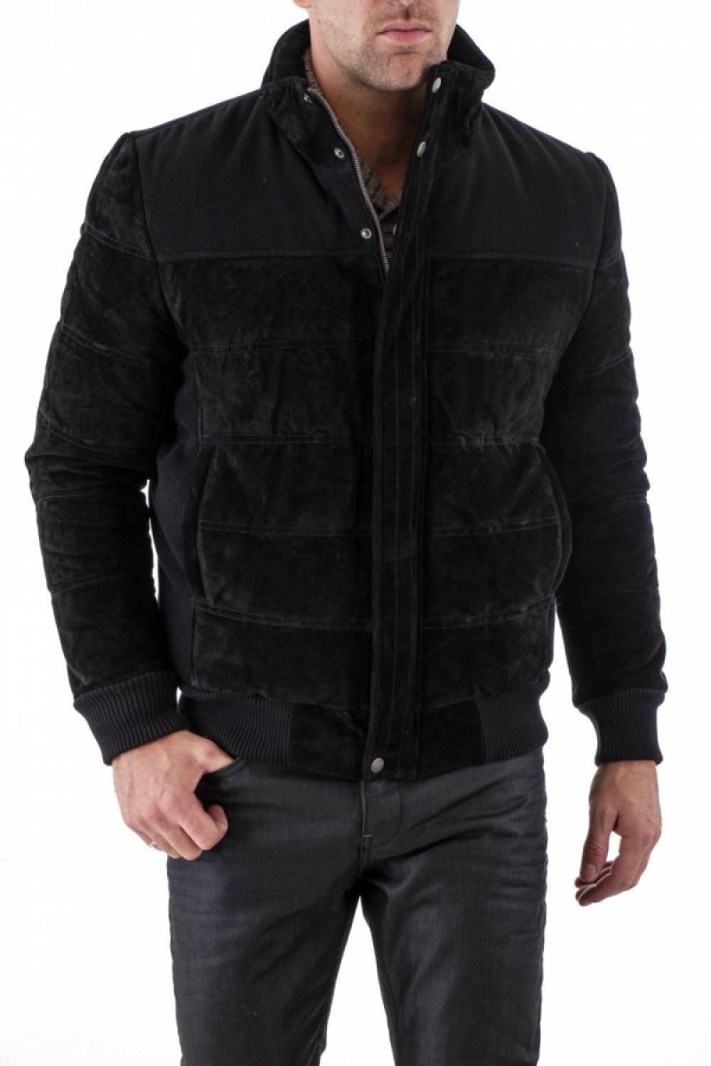 Black bi-material men's down jacket for men - Image n°1