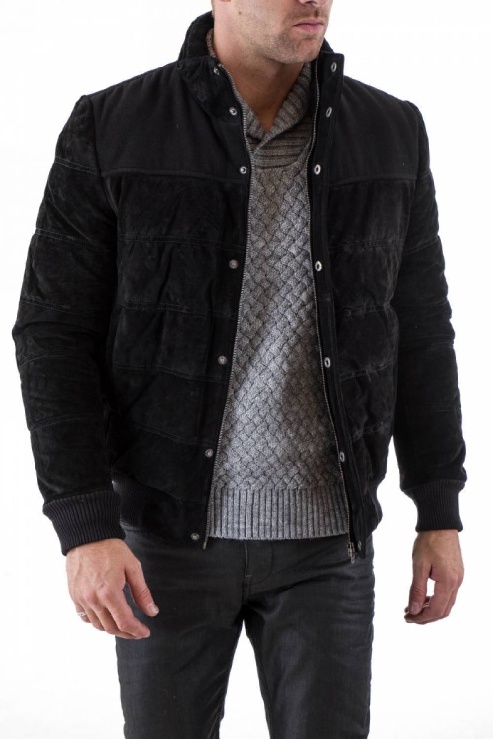 Black bi-material men's down jacket for men - Image n°5