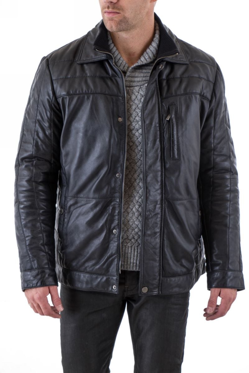 Men's Arma leather down jacket Midnight blue - Image n°2