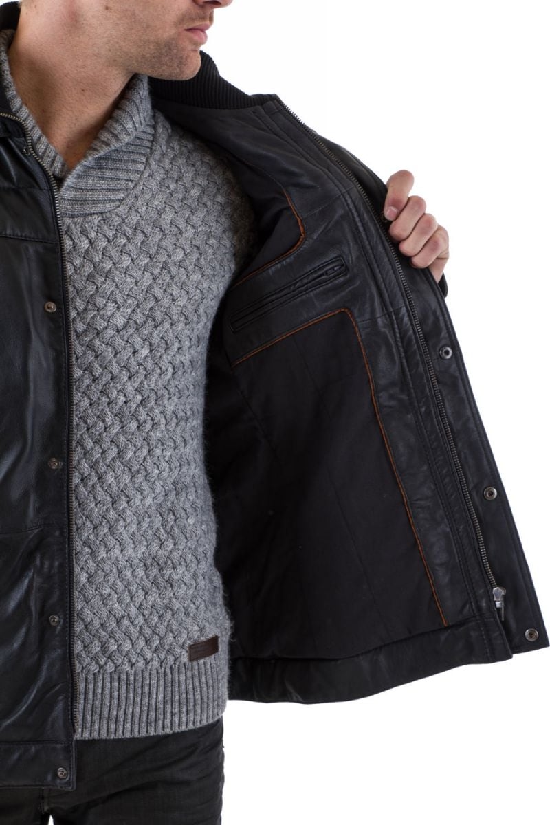 Men's Arma leather down jacket Midnight blue - Image n°4