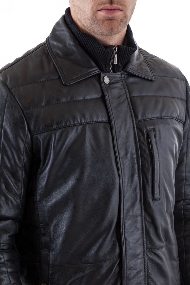 Men's Arma leather down jacket Midnight blue - Image n°3