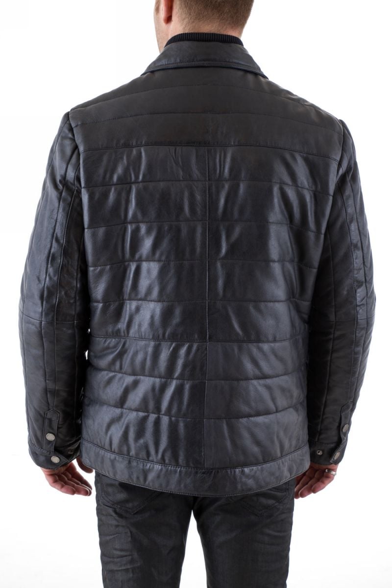 Men's Arma leather down jacket Midnight blue - Image n°5