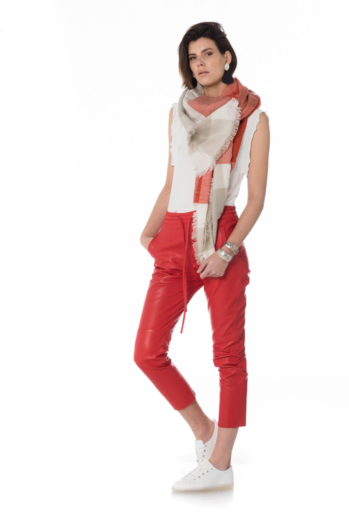 White and red checkered scarf - Image n°2