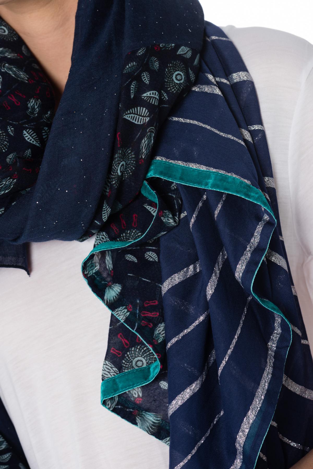 Women's navy blue scarf - Image n°2