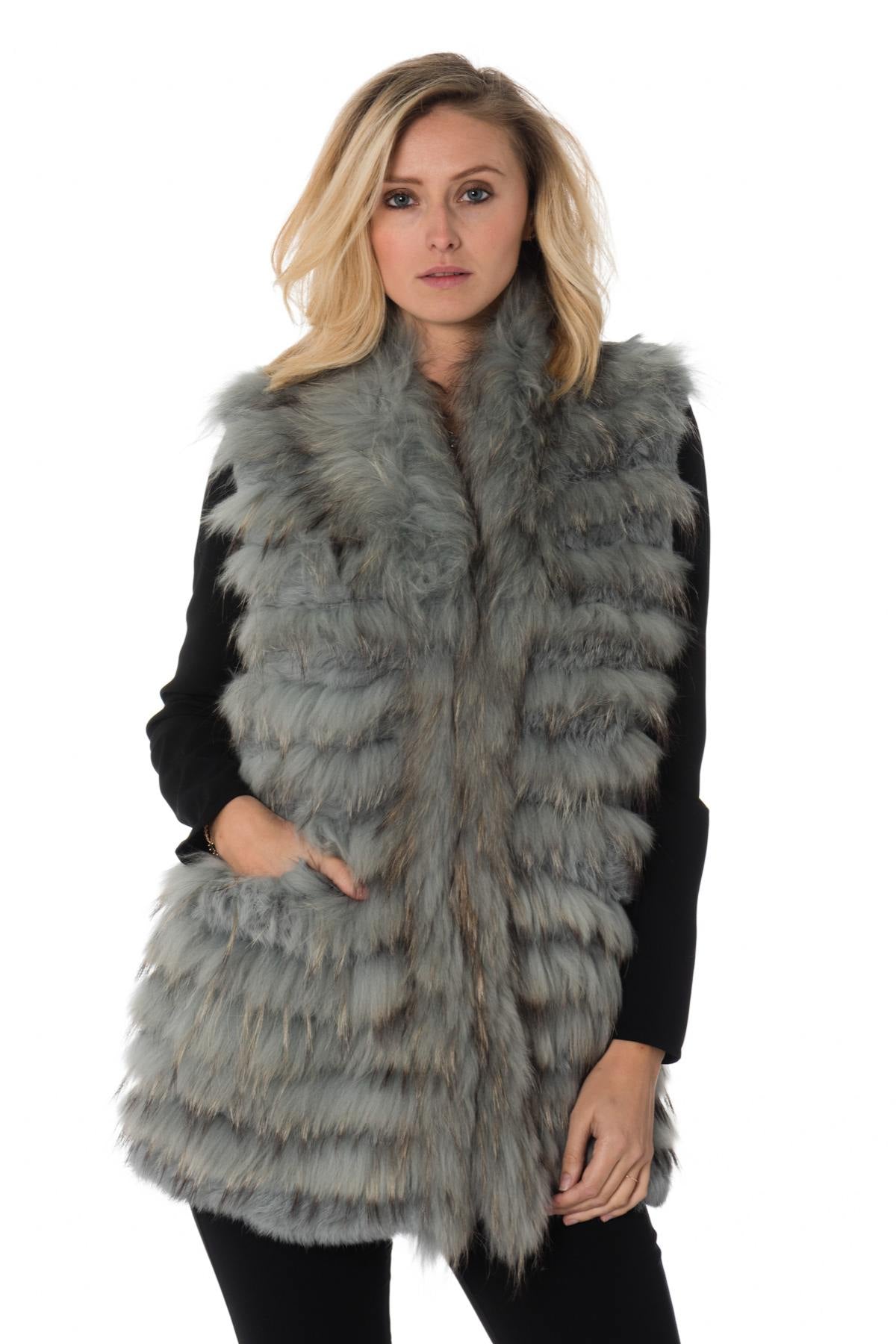 Oakwood Light Blue Sleeveless Fur Vest - Image n°1