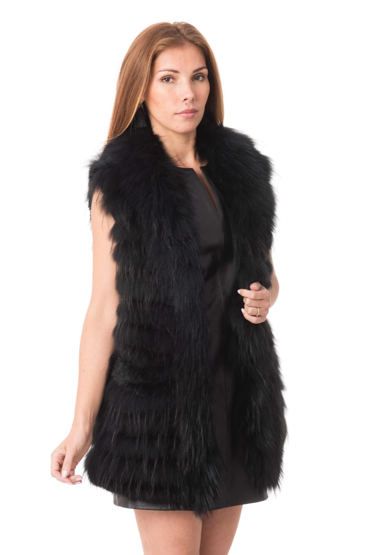 Black rabbit and raccoon fur vest - Image n°1