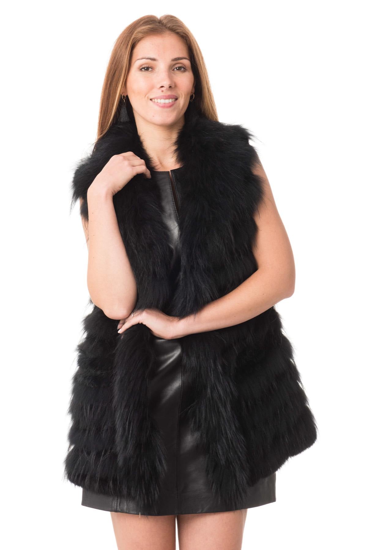 Black rabbit and raccoon fur vest - Image n°3