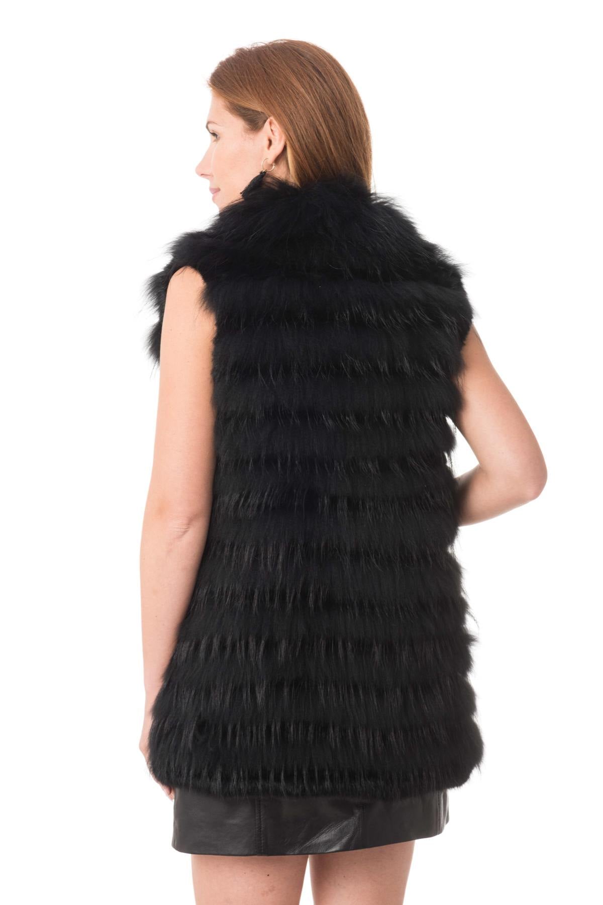 Black rabbit and raccoon fur vest - Image n°5