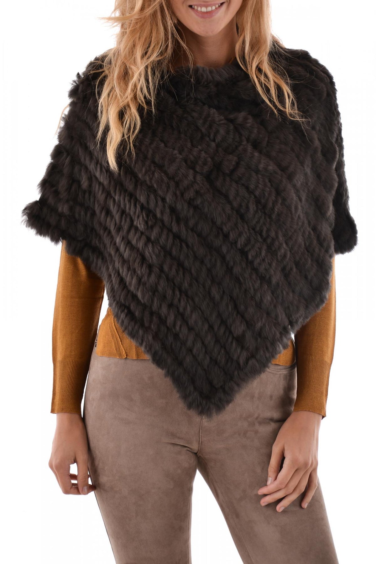 Oakwood khaki rabbit fur poncho - Image n°1