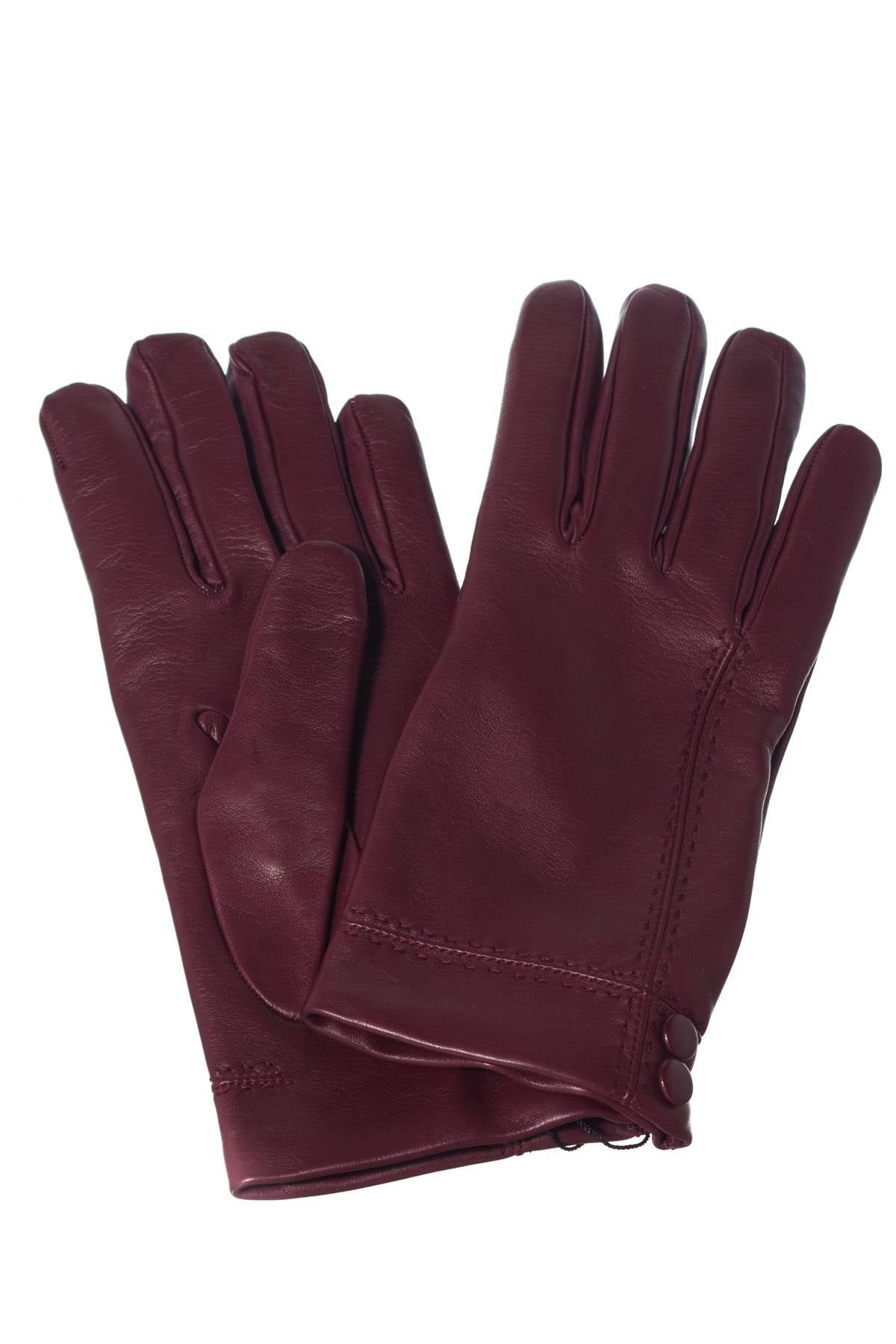 Burgundy sheepskin leather gloves - Image n°1